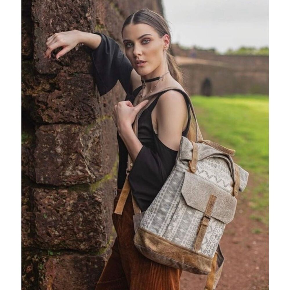 Myra Classy Canvas & Leather Cowhide Backpack Bag